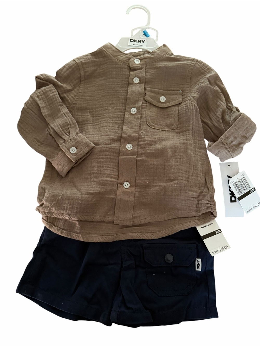 DKNY Brown Button-Front Shirt with Navy Shorts